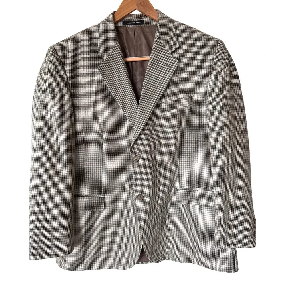 Lauren Ralph Lauren Sz 46 Houndstooth Plaid Blazer Lined Silk Blend Sport‎ Coat